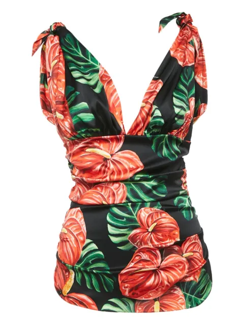 Dolce & Gabbana Pre-Owned Anthurium-print ruched top