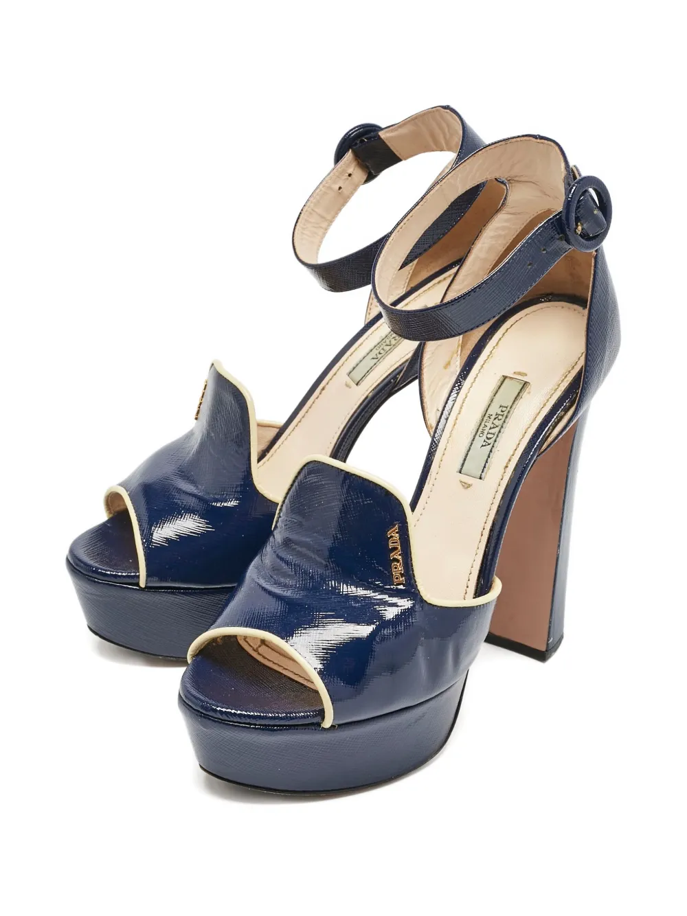 Prada Pre-Owned 140 mm lakleren sandalen met plateauzool - Blauw