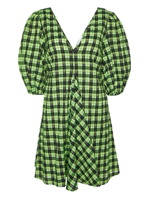 GANNI pre-owned plaid-check puff-sleeve dress
