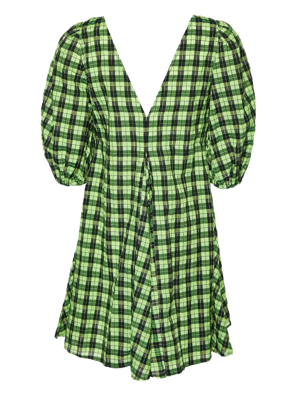 GANNI pre-owned plaid-check puff-sleeve dress | Image 2
