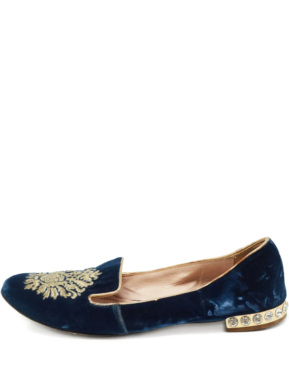 Miu Miu Pre-Owned embroidered velvet loafers | Blue | Image 1