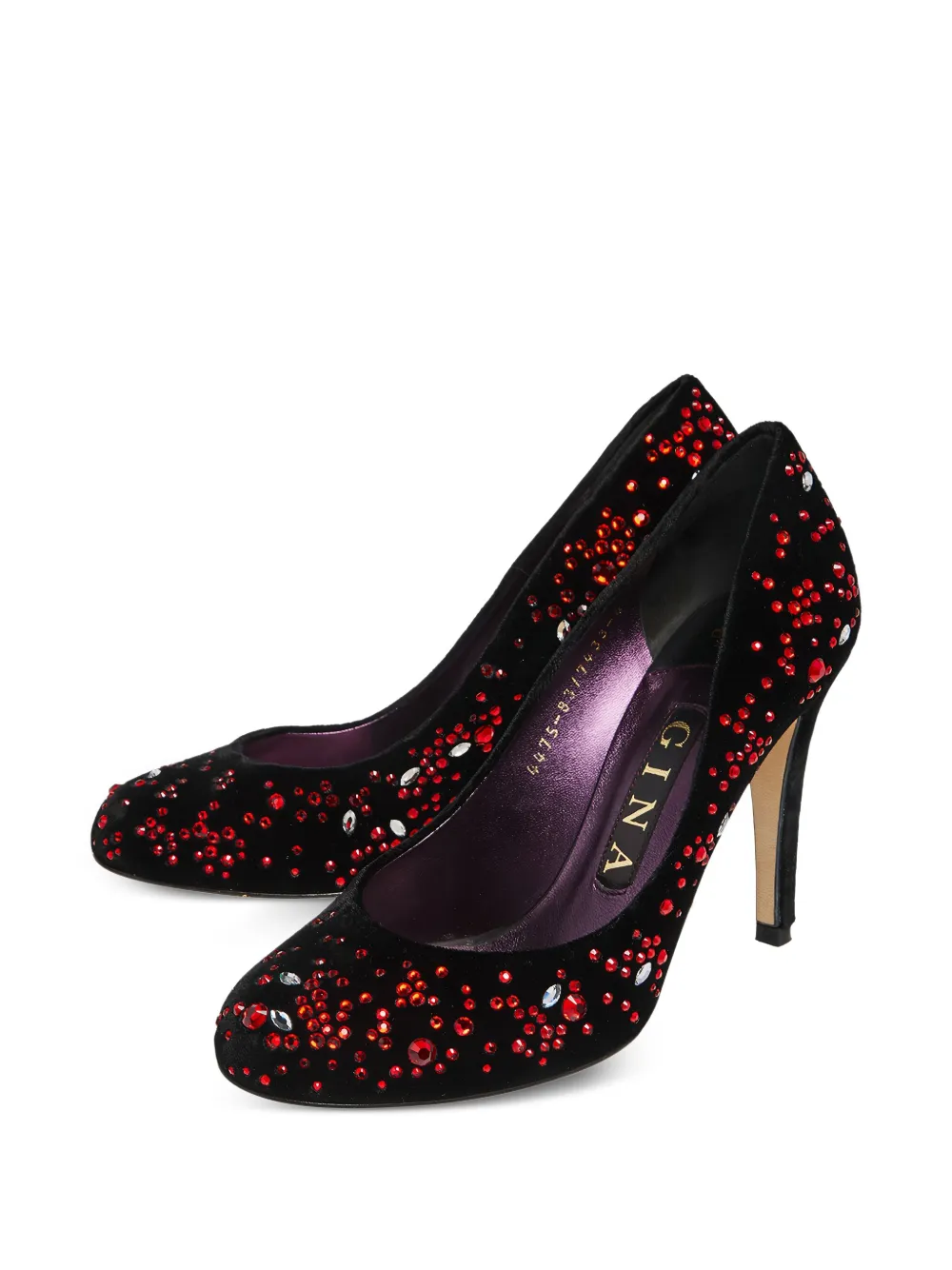 Gina 100 mm fluwelen pumps verfraaid met kristallen - Zwart