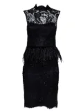 alice + olivia lace feather-trim dress - Black