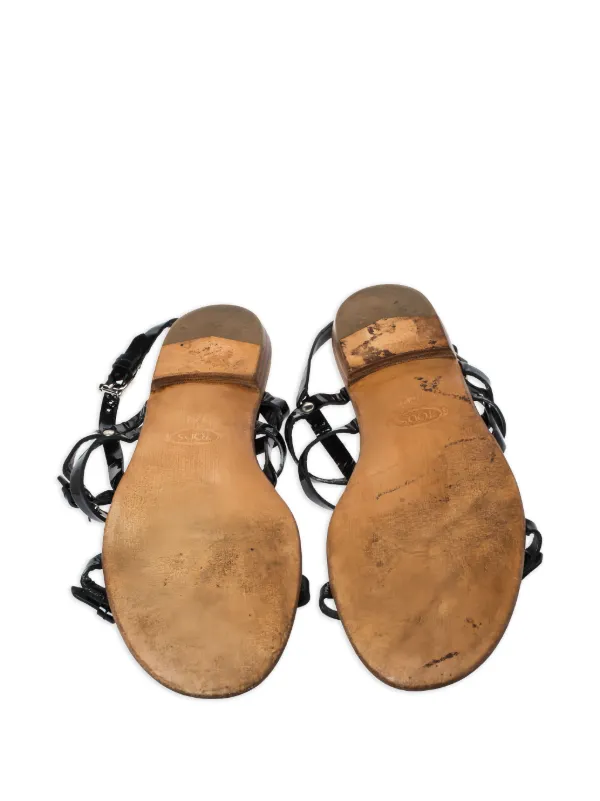 【関税＆送料込み】Tod'S Double Belt Flat Sandal Shoes Tod's Vintage 2023 Leather Sandals | Black | FARFETCH