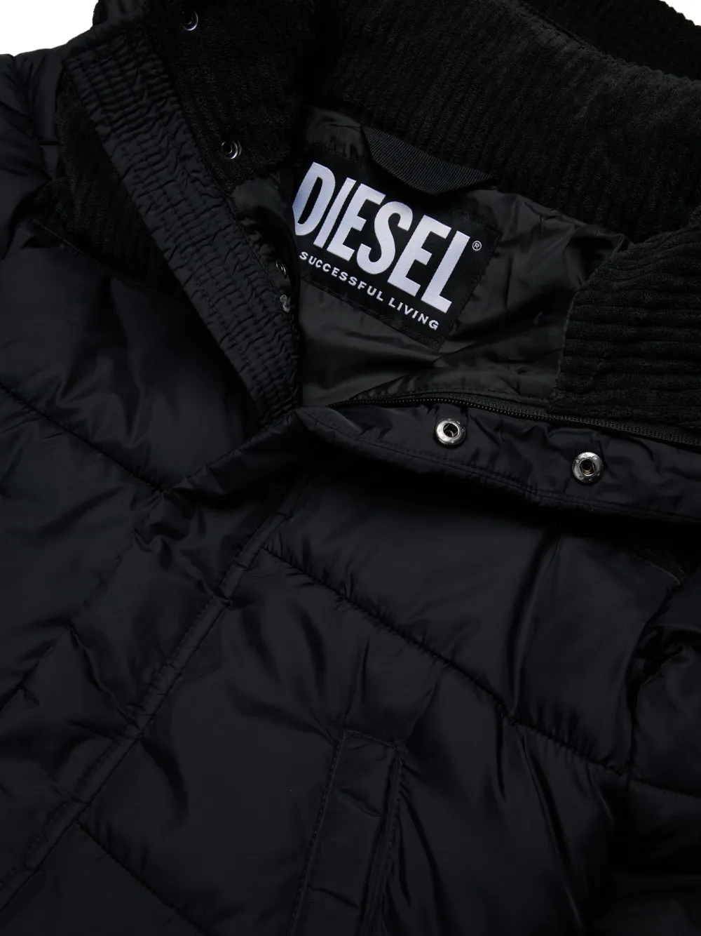 Diesel Kids Donsjack met ribfluwelen vlak Zwart