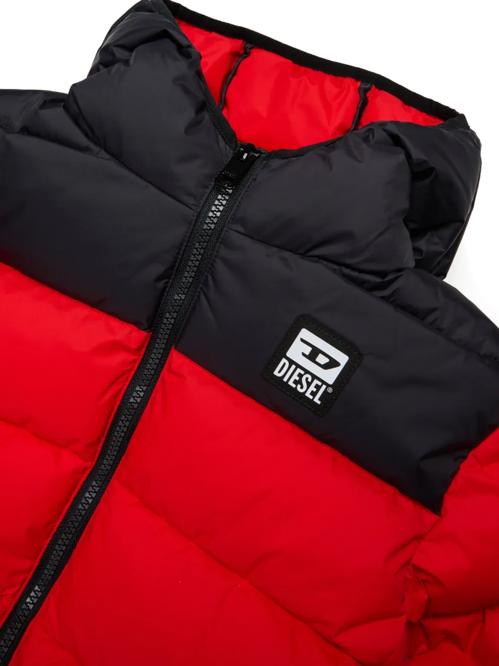 Diesel Kids Gewatteerd jack met capuchon en logo op de mouwen Rood