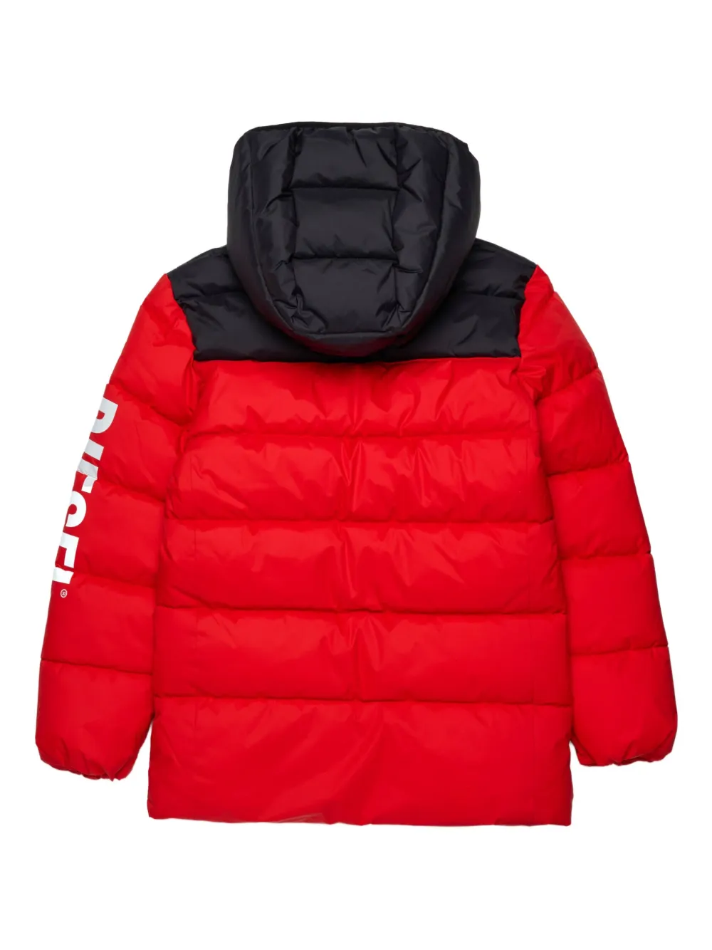 Diesel Kids Gewatteerd jack met capuchon en logo op de mouwen Rood