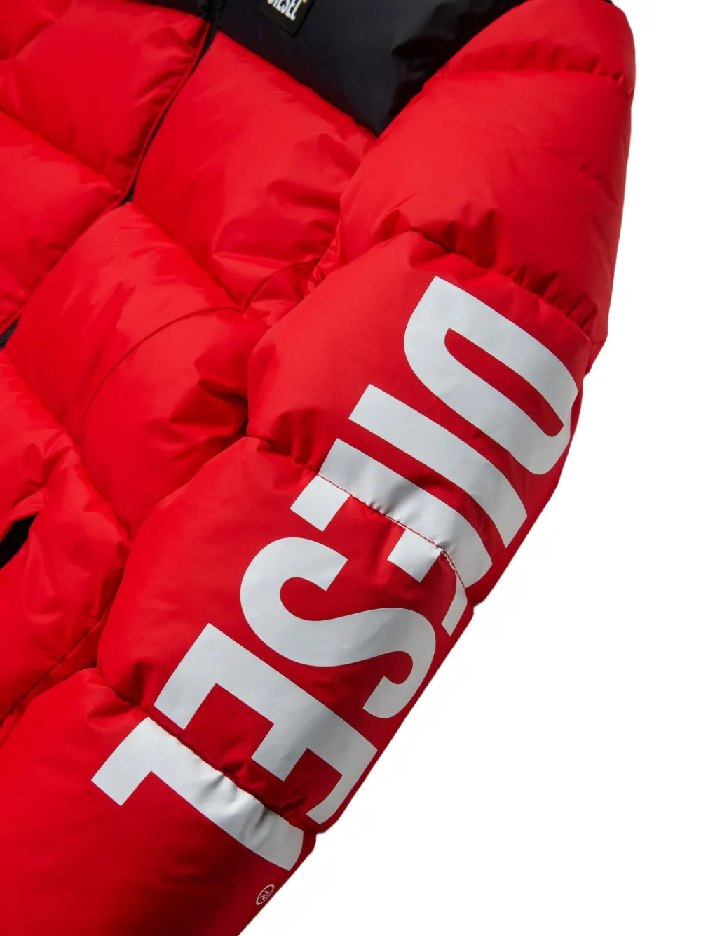 Diesel Kids Gewatteerd jack met capuchon en logo op de mouwen Rood