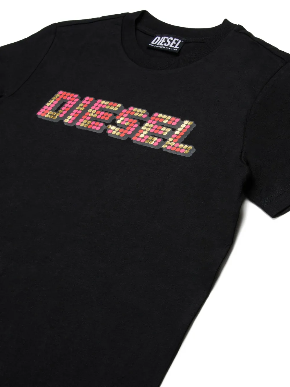 Diesel Kids T-shirt met mozaïek-logo Zwart