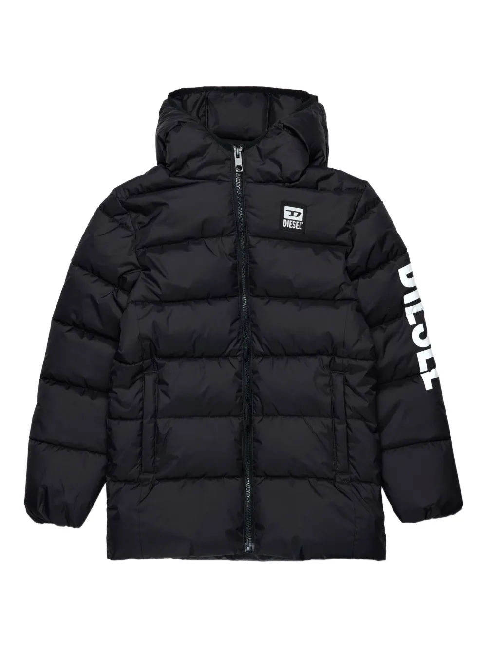 Diesel Kids Gewatteerd jack met logomouwen Zwart