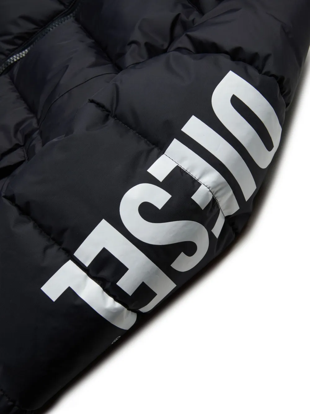 Diesel Kids Gewatteerd jack met logomouwen Zwart
