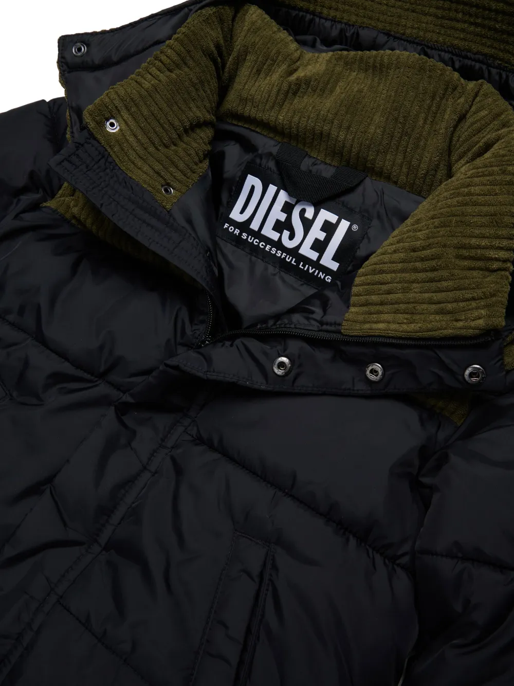 Diesel Kids Donsjack met ribfluwelen vlakken Zwart
