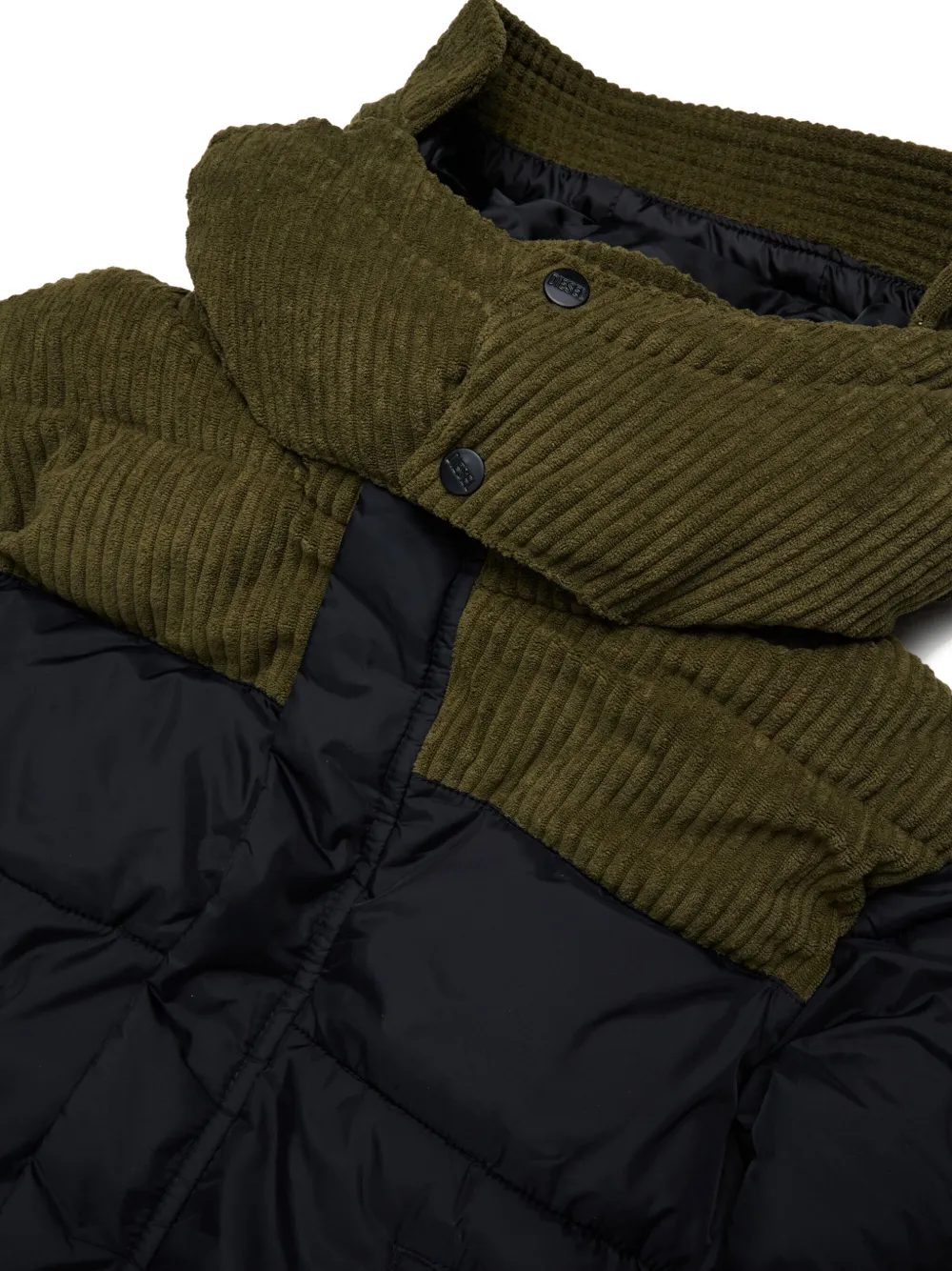 Diesel Kids Donsjack met ribfluwelen vlakken Zwart