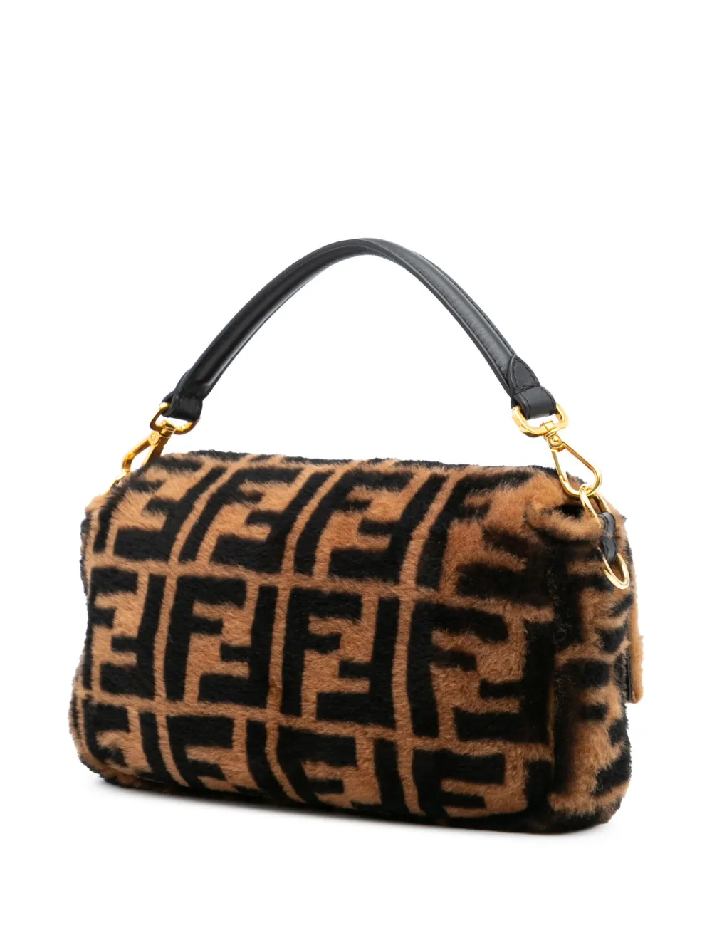 Pre-owned Fendi 2010-2024 Medium Zucca Shearling Baguette Satchel
