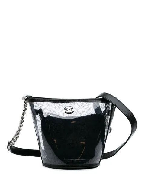 CHANEL Pre-Owned 2018 Small PVC and Crumpled Calfskin Camellia Coco bucket bag