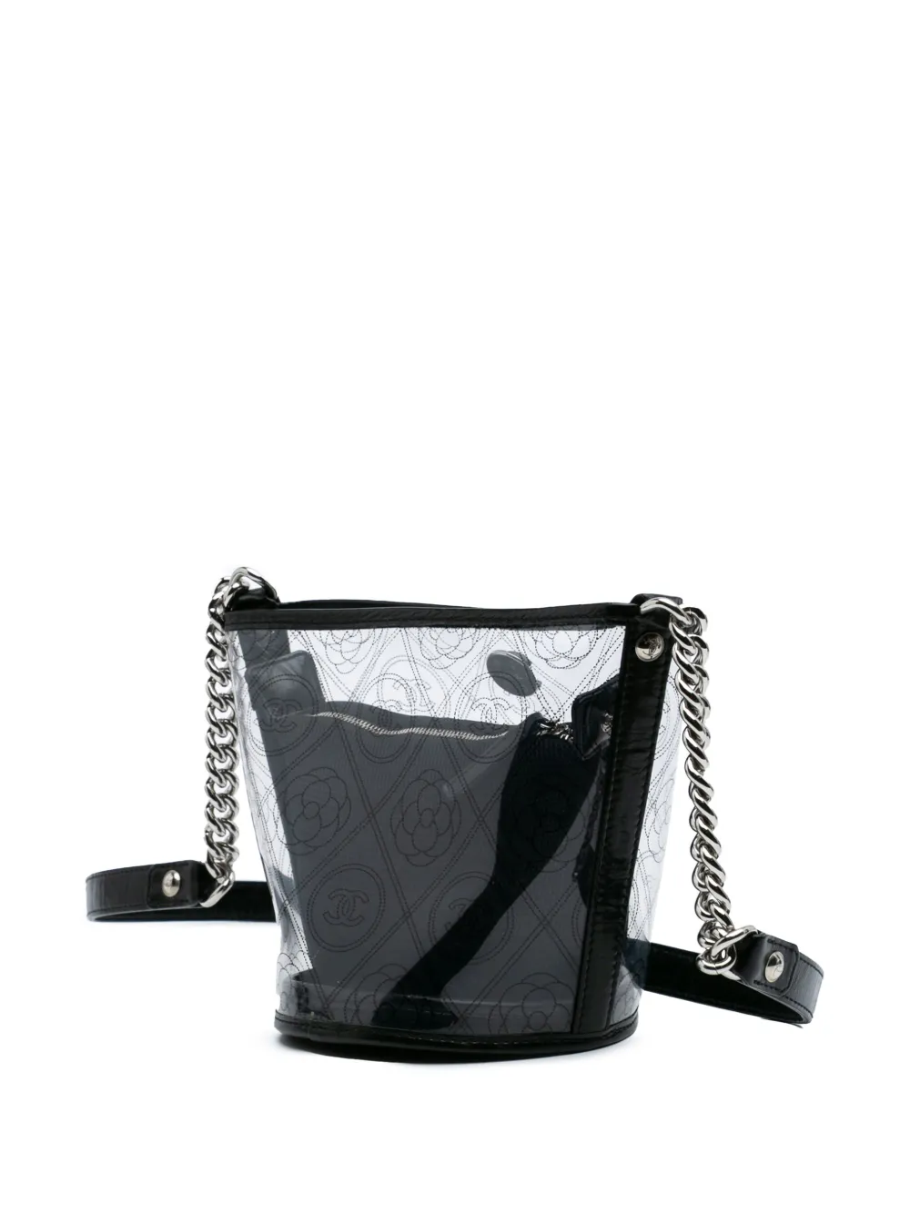 Pre-owned Chanel 2018 Small Pvc And Crumpled Calfskin Camellia Coco Bucket Bag
