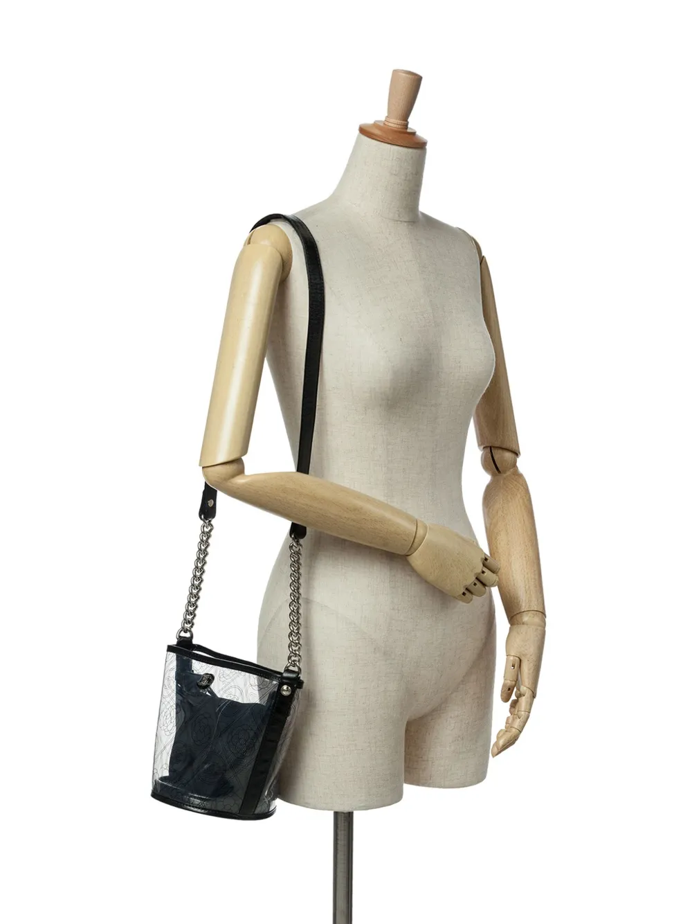 Pre-owned Chanel 2018 Small Pvc And Crumpled Calfskin Camellia Coco Bucket Bag