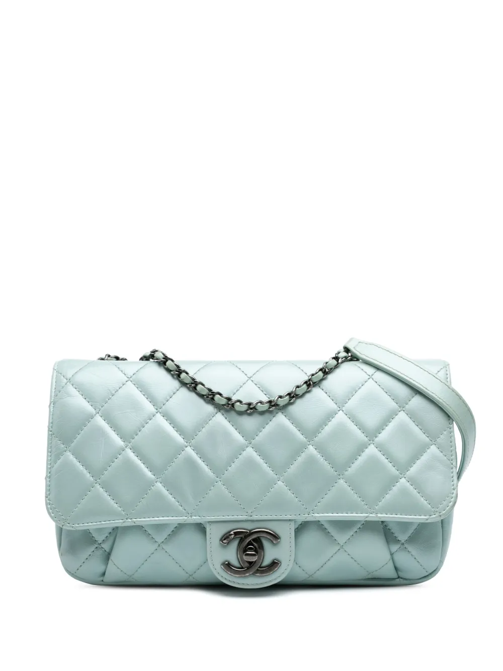 CHANEL Pre-Owned 2016-2017 Medium Quilted Calfskin Coco Pleats Chain Flap crossbody bag | Blue | Image 1