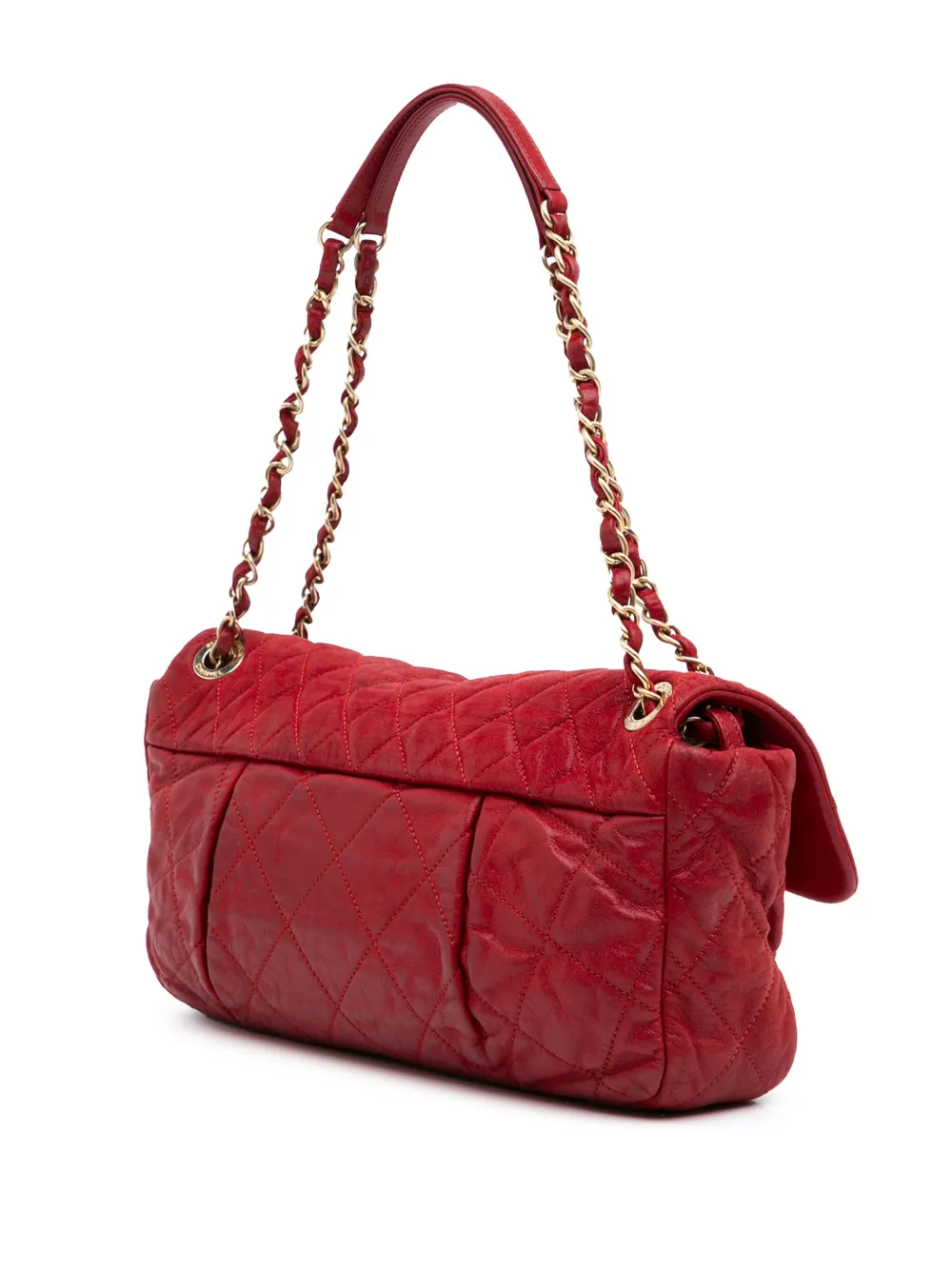 Pre-owned Chanel 2011 Large Iridescent Calfskin Chic Quilt Flap Shoulder Bag In Red