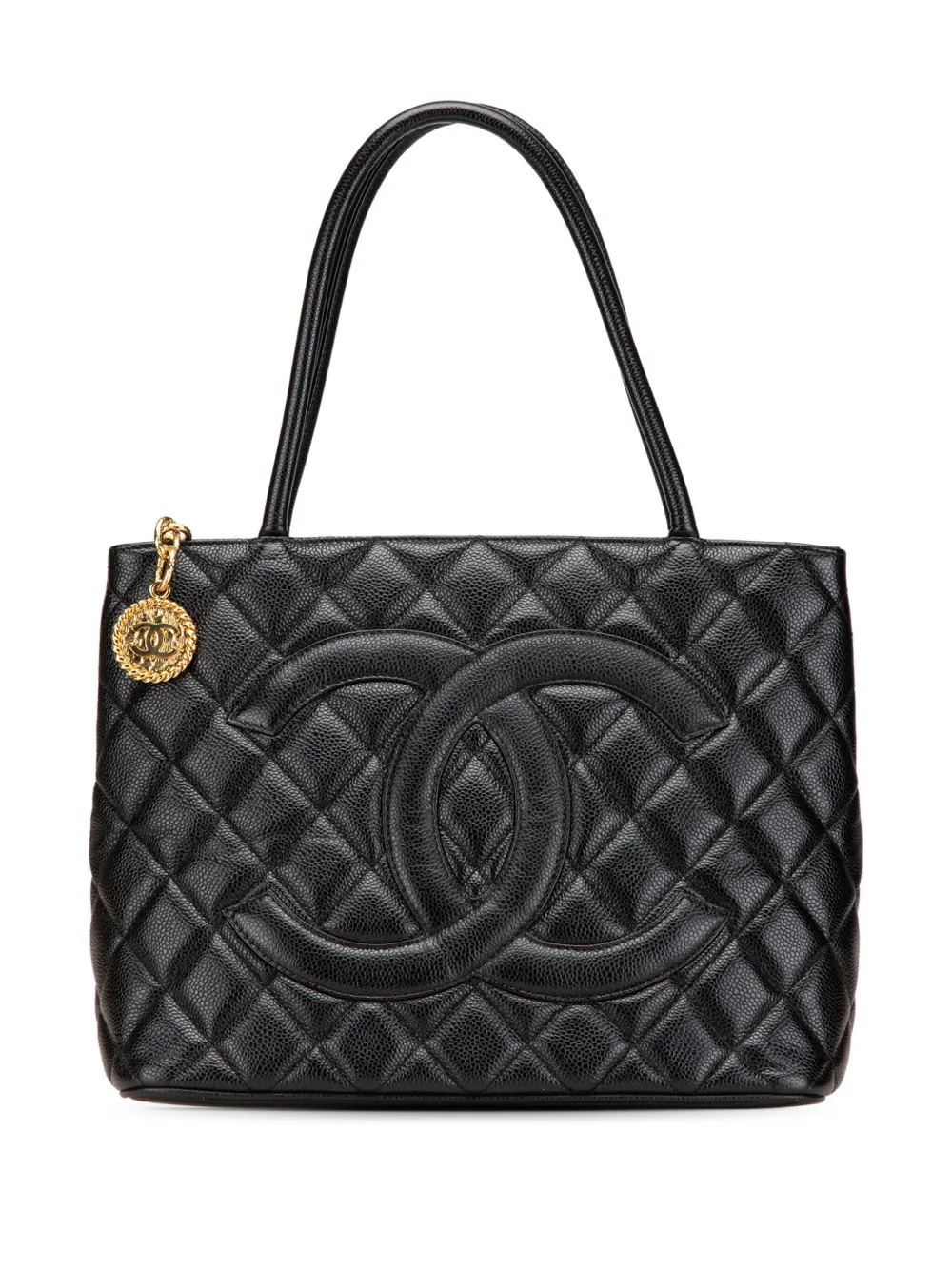 CHANEL Pre-Owned 1996-1997 キャビア メダリオン ハンドバッグ - ブラック CHANEL Pre-Owned 1996-1997 キャビア メダリオン ハンドバッグ - ブラック