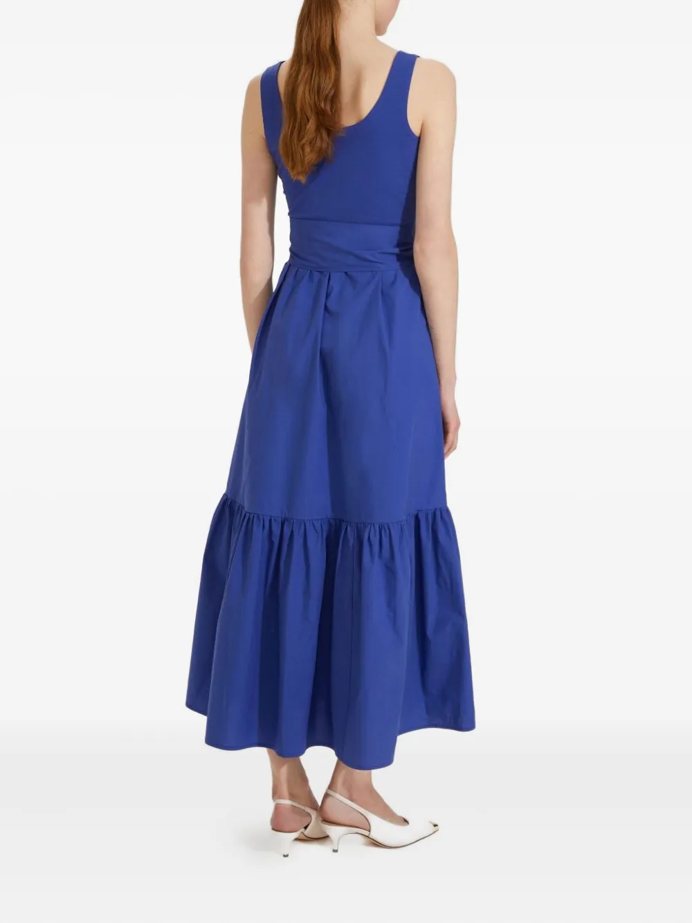 Marella Long Poplin Flounce Dress In Blue