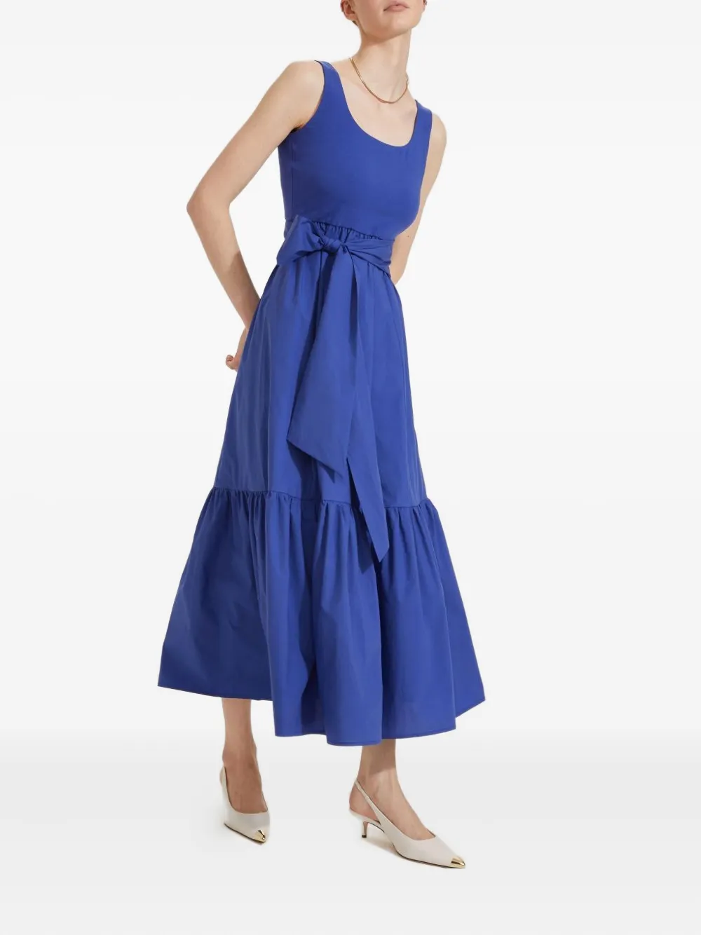 Marella Long Poplin Flounce Dress In Blue