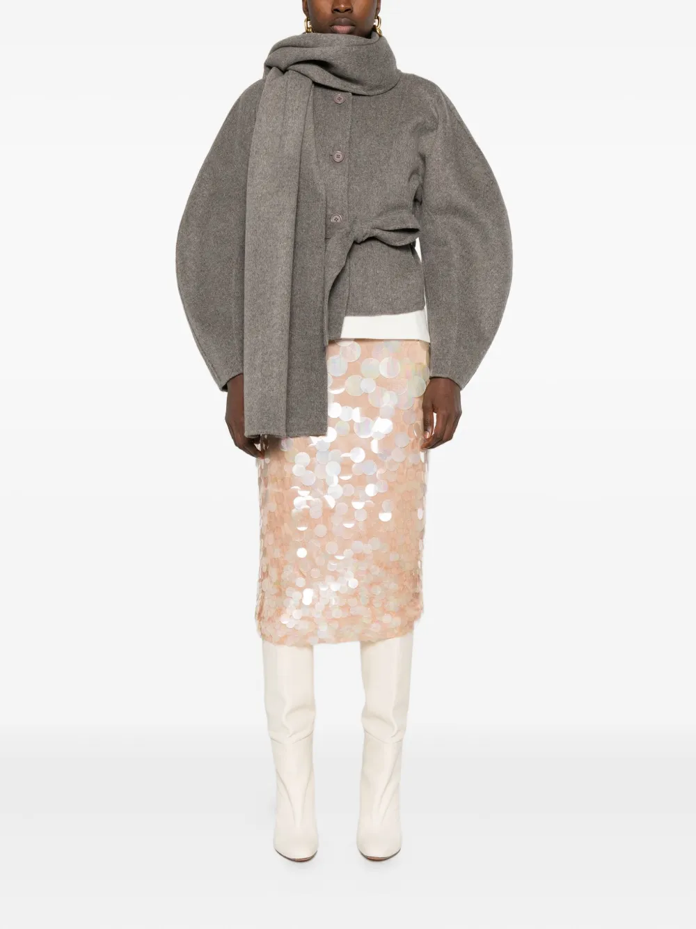 P.a.r.o.s.h Button-fastening Belted Jacket In Gray