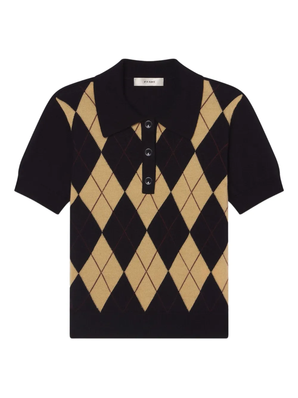 Frame Argyle-pattern Polo-neck Sweater In Black
