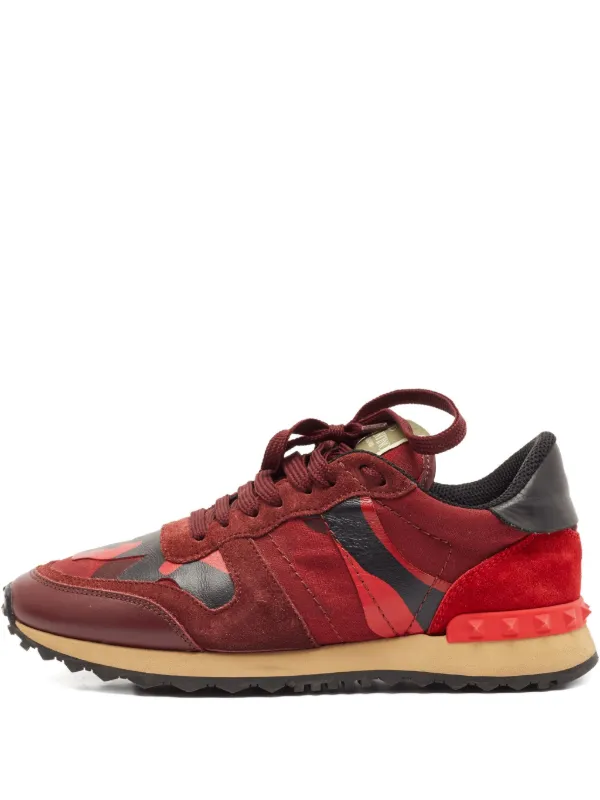 Valentino Garavani Pre-Owned Camouflage Suede Sneakers Red