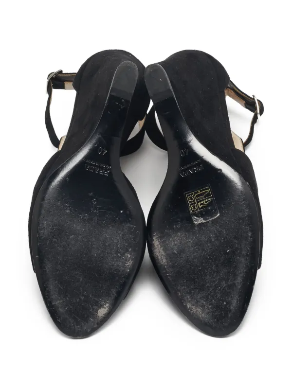 【美品】PRADA ブラック スエード ウェッジサンダル Prada Pre-Owned スエード ウェッジサンダル | ブラック