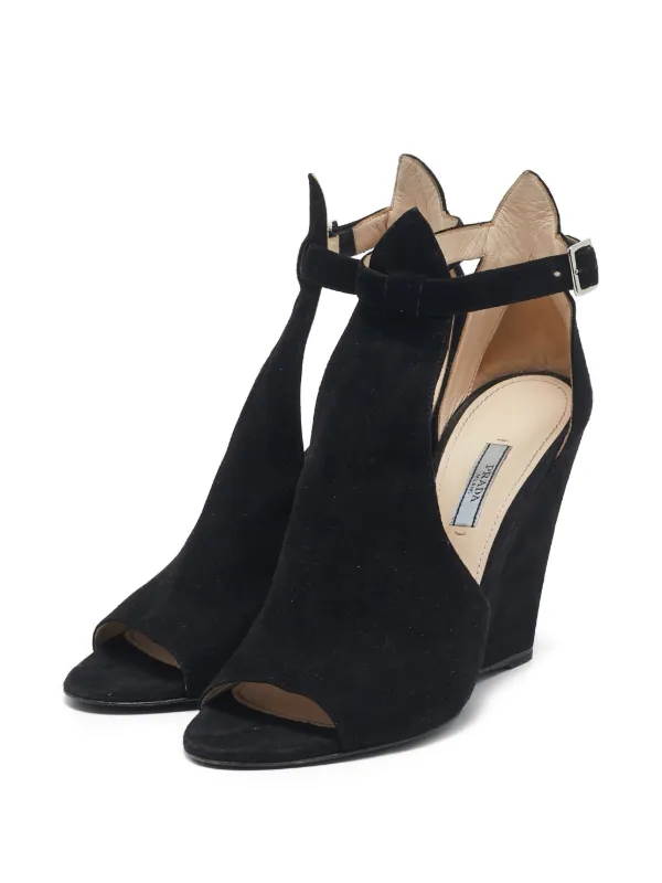 Prada Pre-Owned Suede Wedge Sandals Black FARFETCH PH
