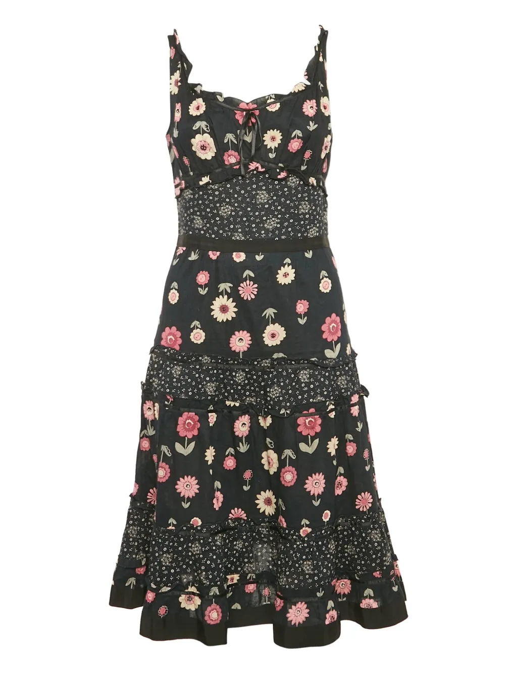 Moschino Pre-Owned floral-print tiered midi dress | Blue | Image 1