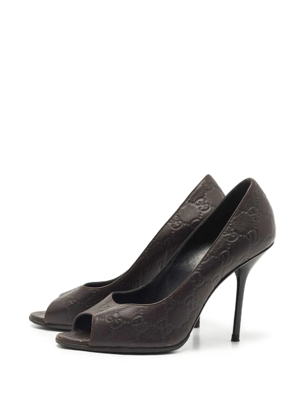 Gucci Pre-Owned 100 mm leren pumps met open neus - Bruin