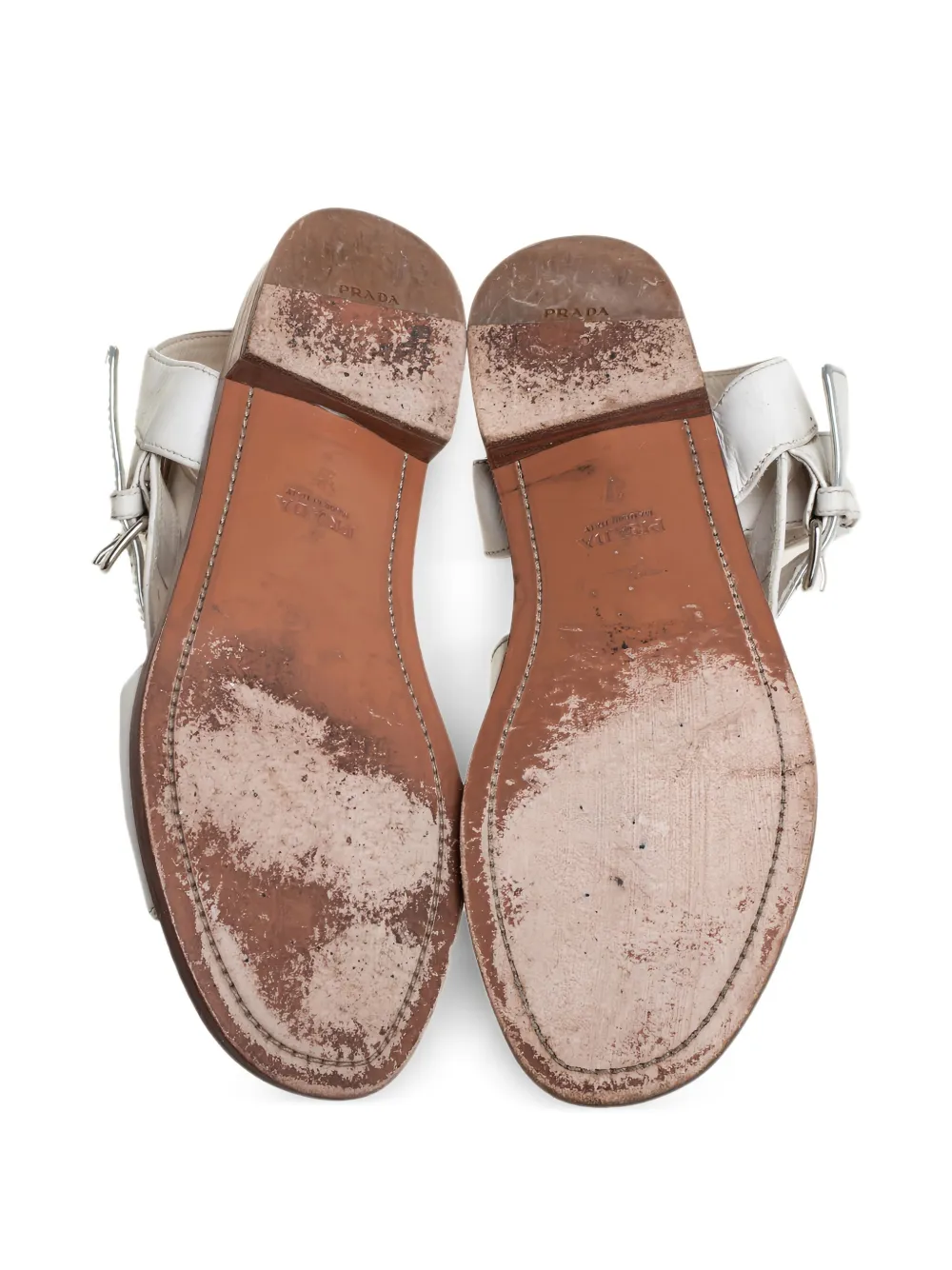 Prada Pre-Owned Leather Buckle Sandals White