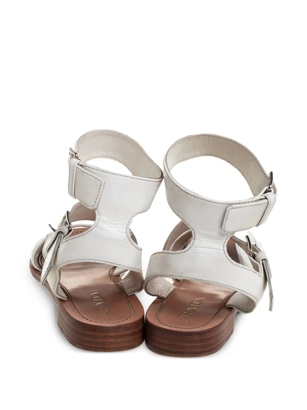 Prada Pre-Owned Leather Buckle Sandals White