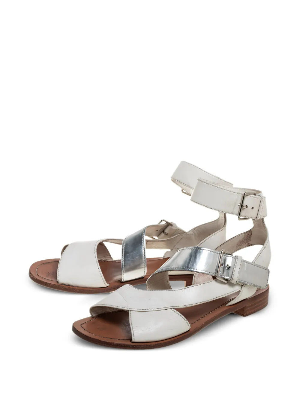 Prada Pre-Owned Leather Buckle Sandals White