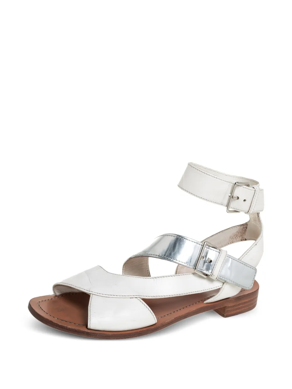 Prada Pre-Owned Leather Buckle Sandals White