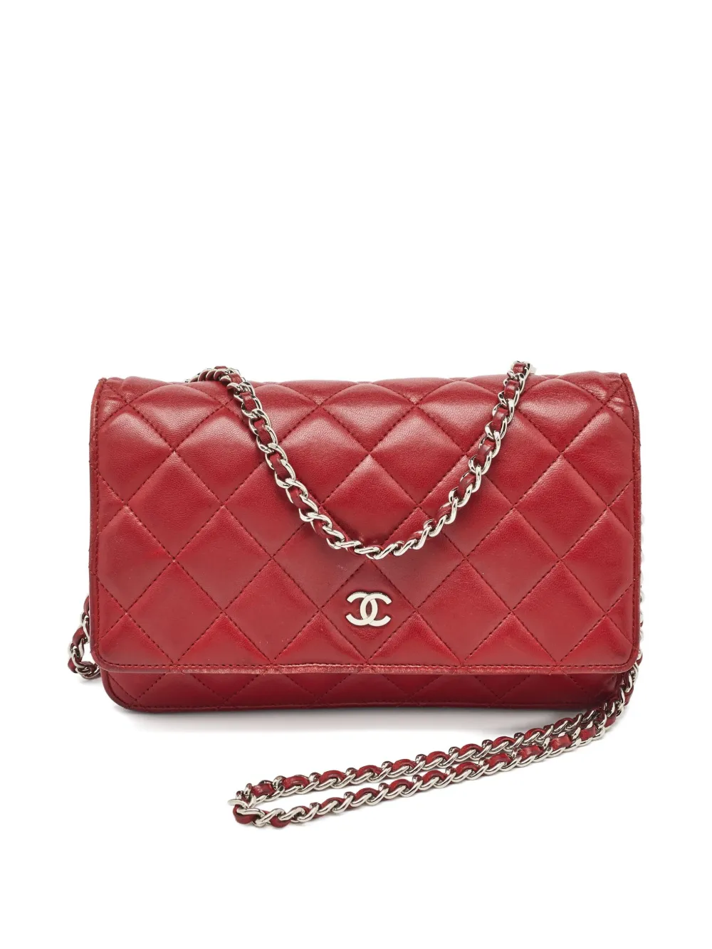 CHANEL Pre-Owned quilted leather wallet on chain - Rosso