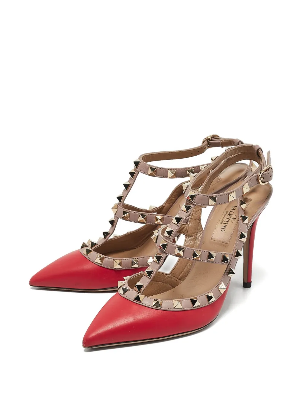 Pre-owned Valentino Garavani 110mm Rockstud Pointed-toe Pumps In Red
