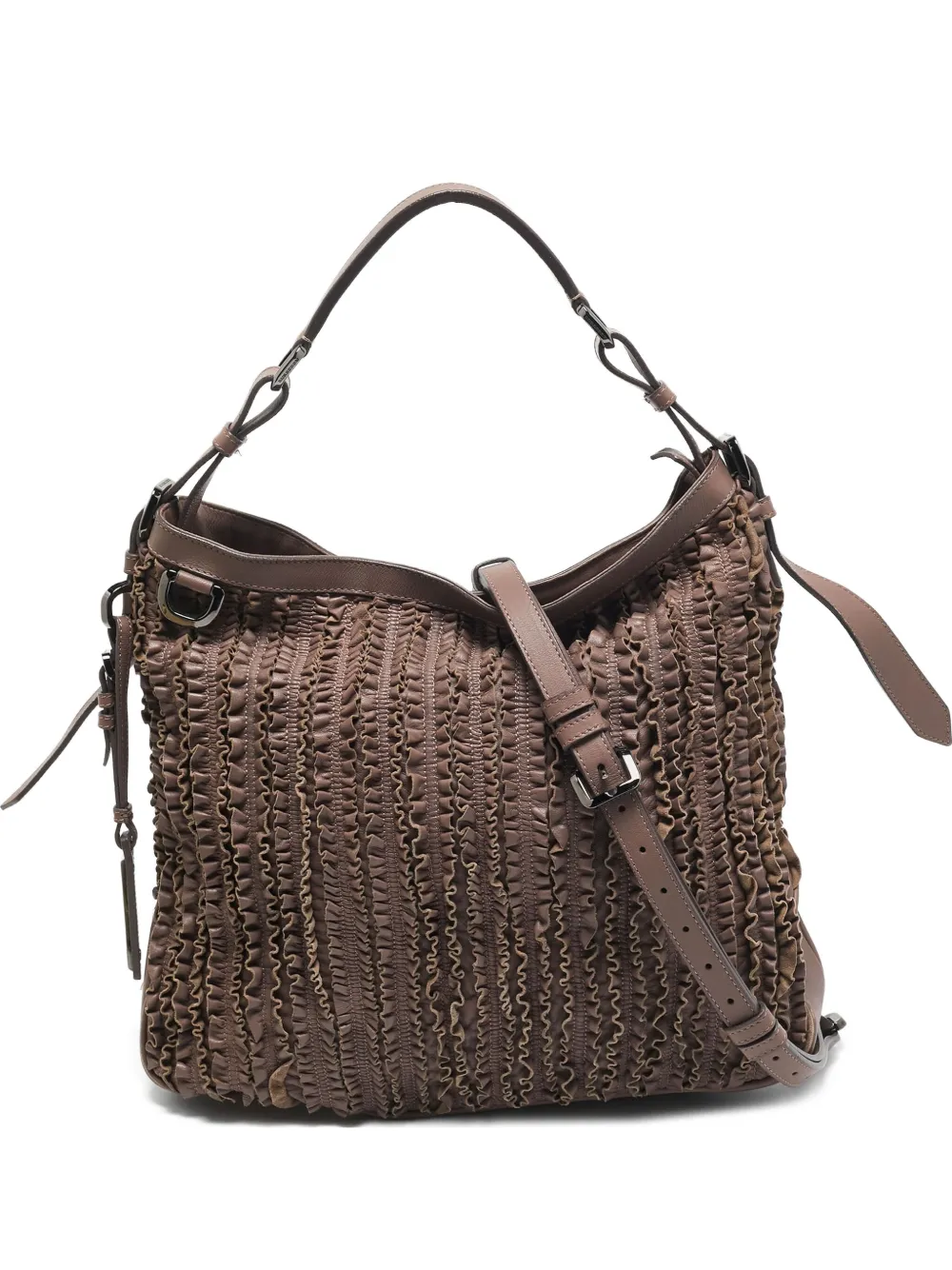 Burberry Pre-Owned Lowry ruffle leather shoulder bag | Brown | Image 1
