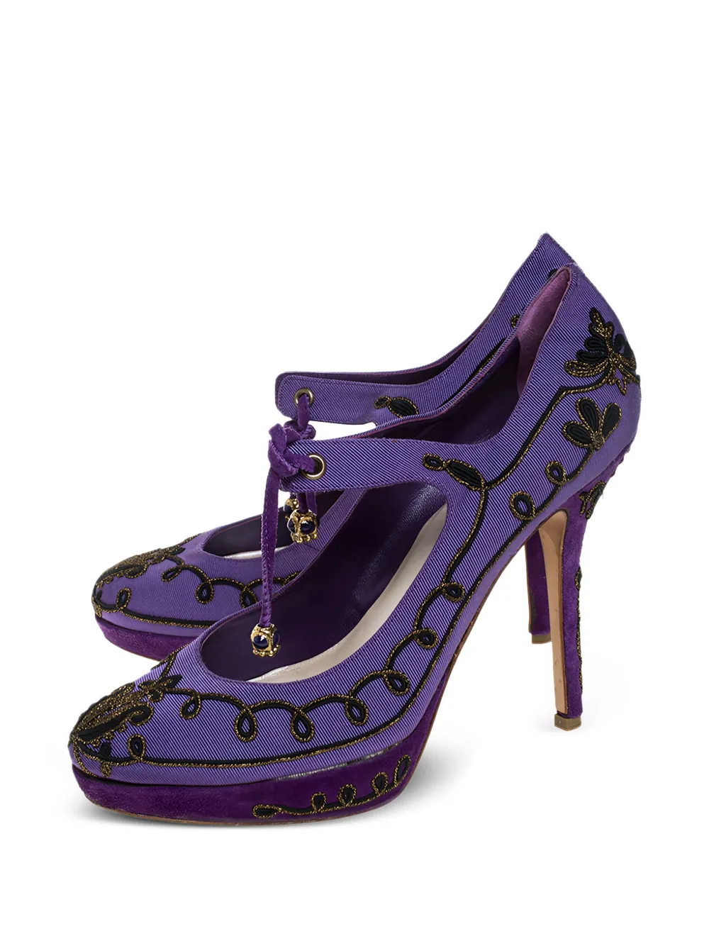 Christian Dior Pre-Owned 135 mm pumps met plateauzool en borduurwerk - Paars