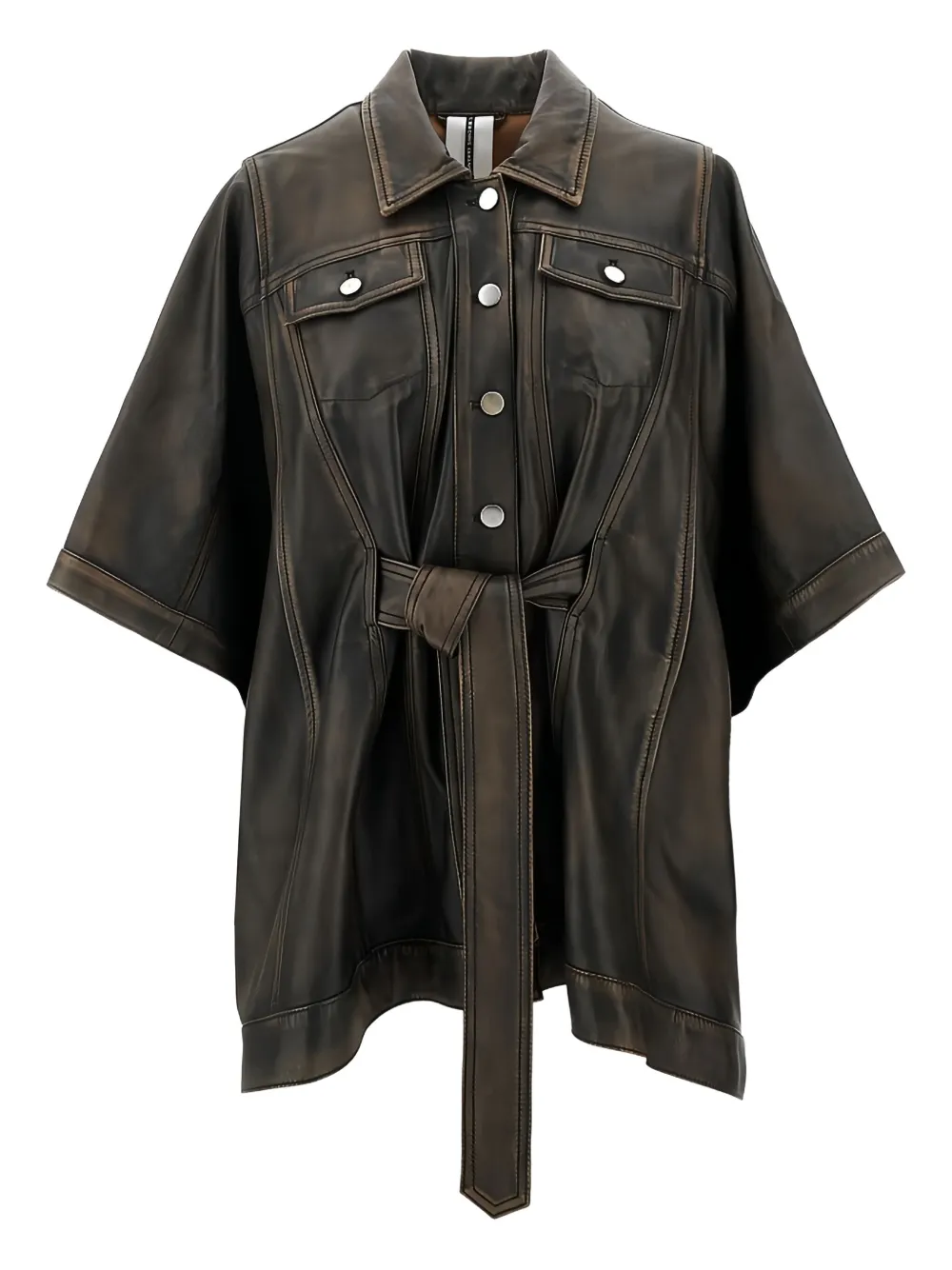 Sword belted leather jacket - Nero