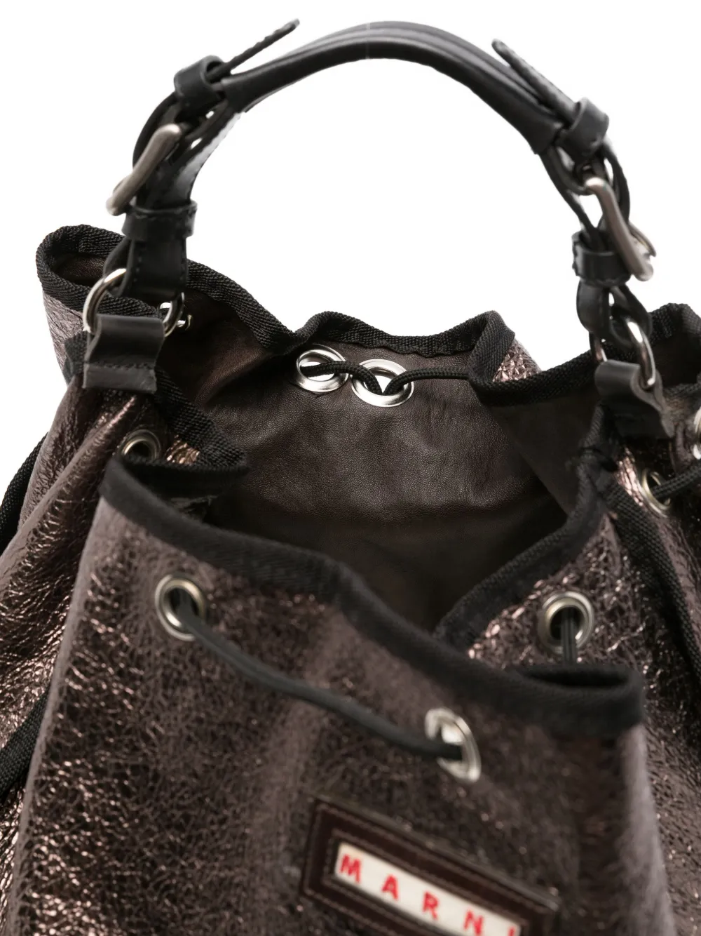 Pre-owned Marni Metallic Leather Drawstring Bag In Brown