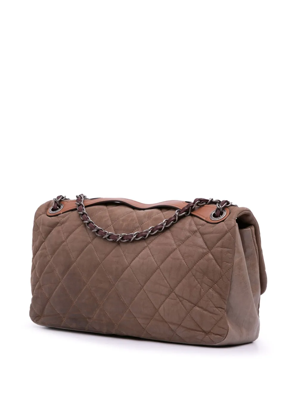 Pre-owned Chanel 2010-2011 Jumbo Iridescent Calfskin In The Mix Flap Satchel In Brown