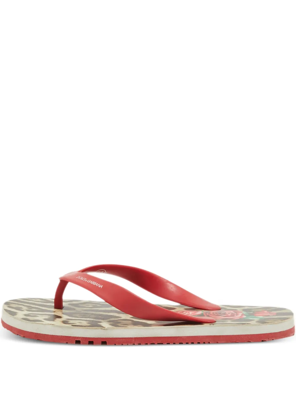 Dolce & Gabbana Pre-Owned leopard-print flip flops | Red | Image 1