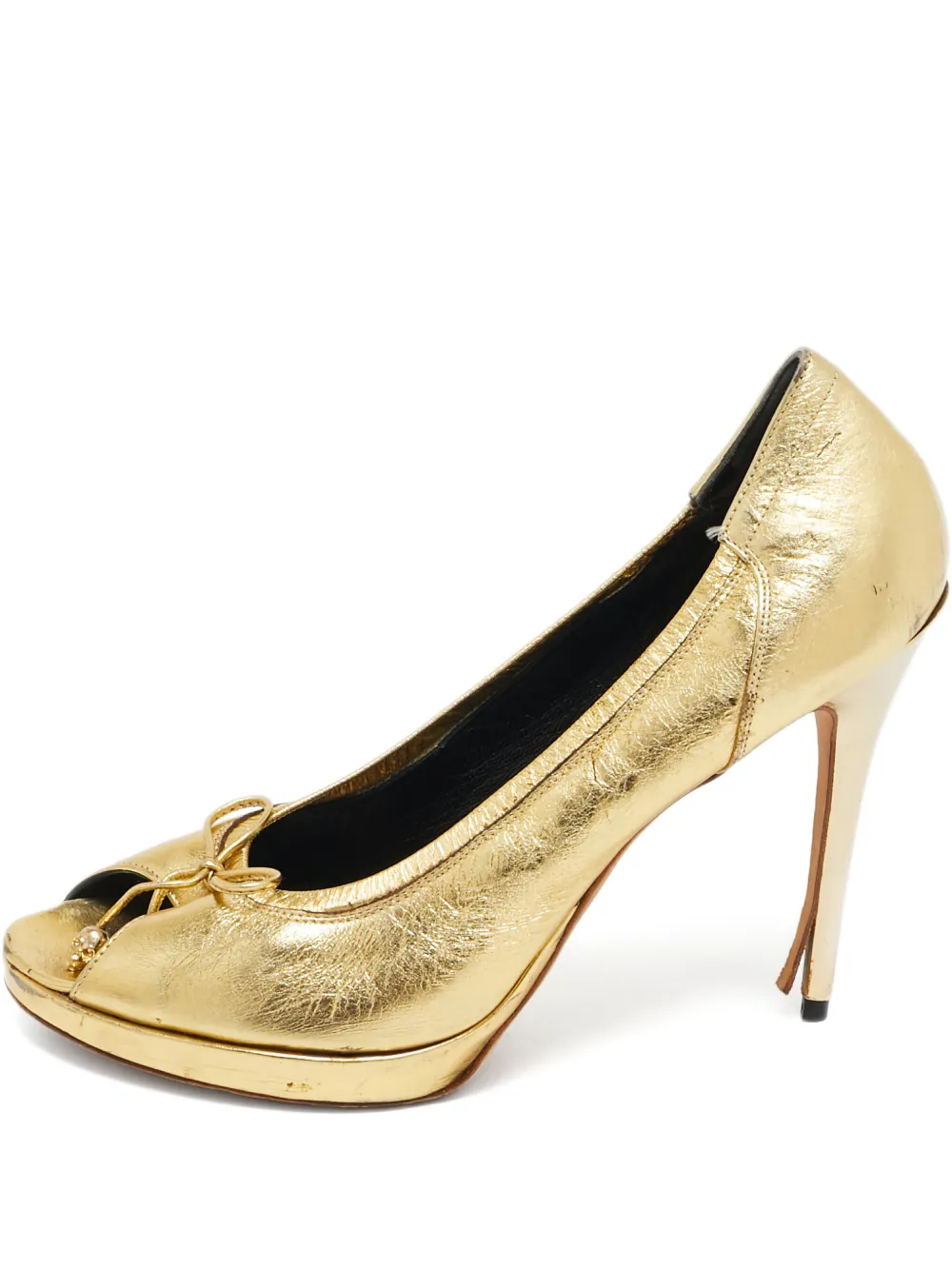 Alexander McQueen Pre-Owned Skull Bow Peep Toe pumps | Gold | Image 1
