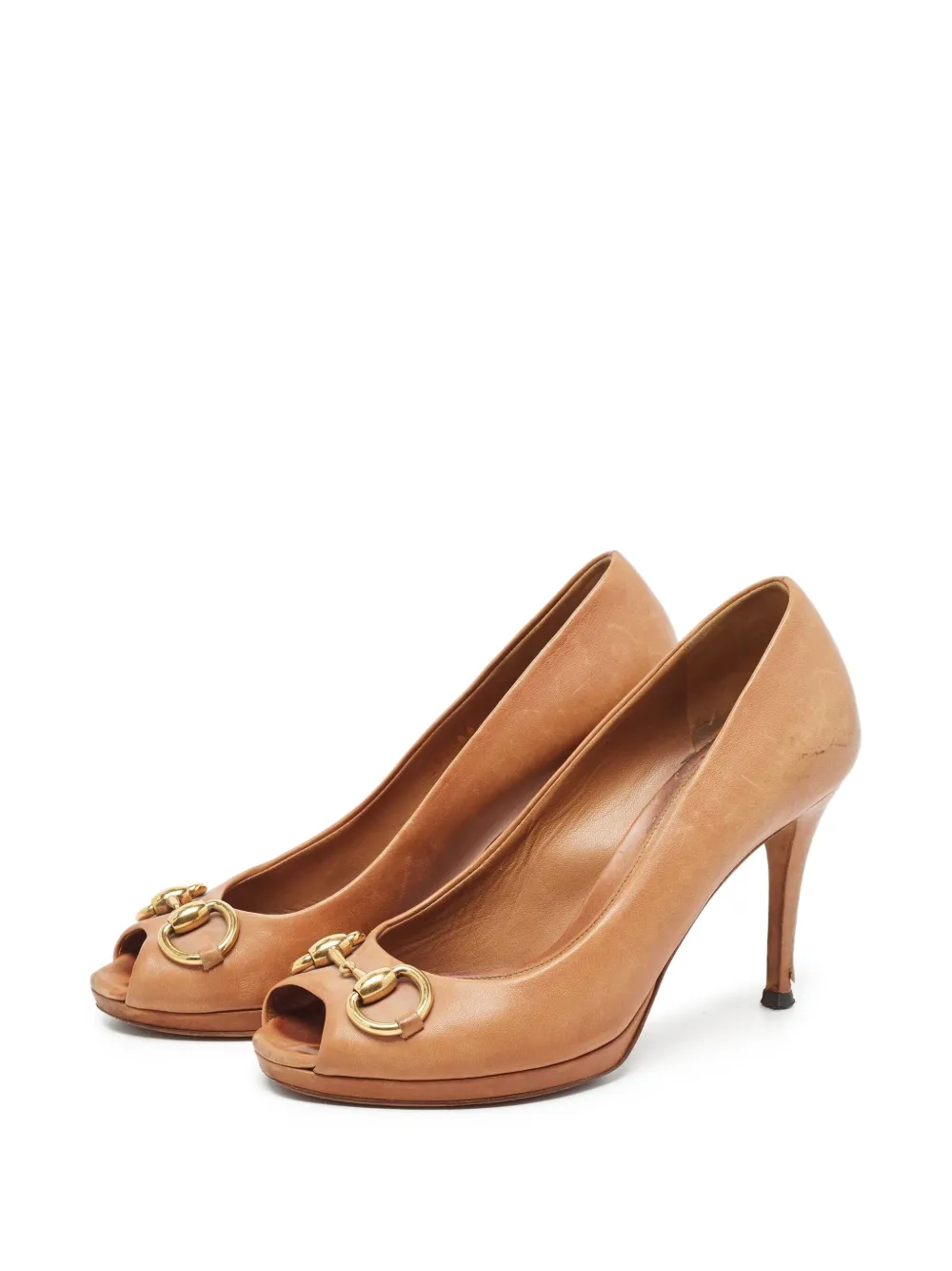 Gucci Pre-Owned 120 mm leren pumps met open neus - Bruin