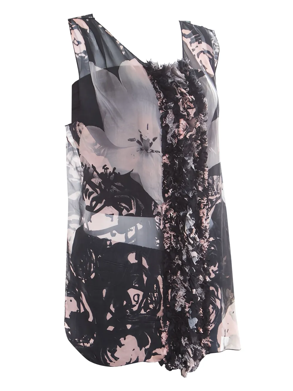 Pre-owned Dolce & Gabbana Floral-appliqué Silk Top In Black