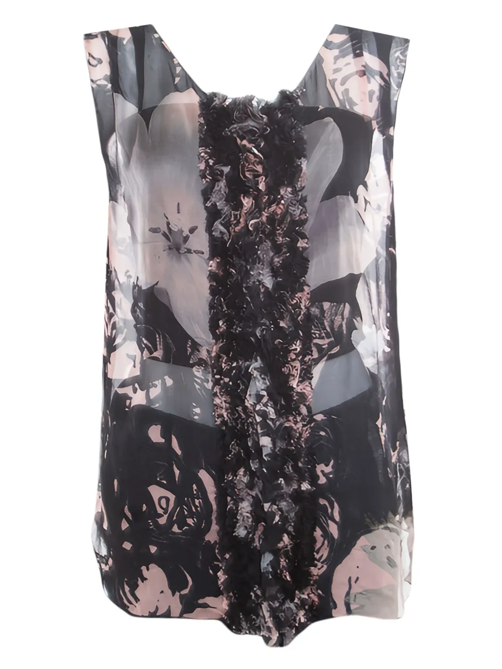 Pre-owned Dolce & Gabbana Floral-appliqué Silk Top In Black