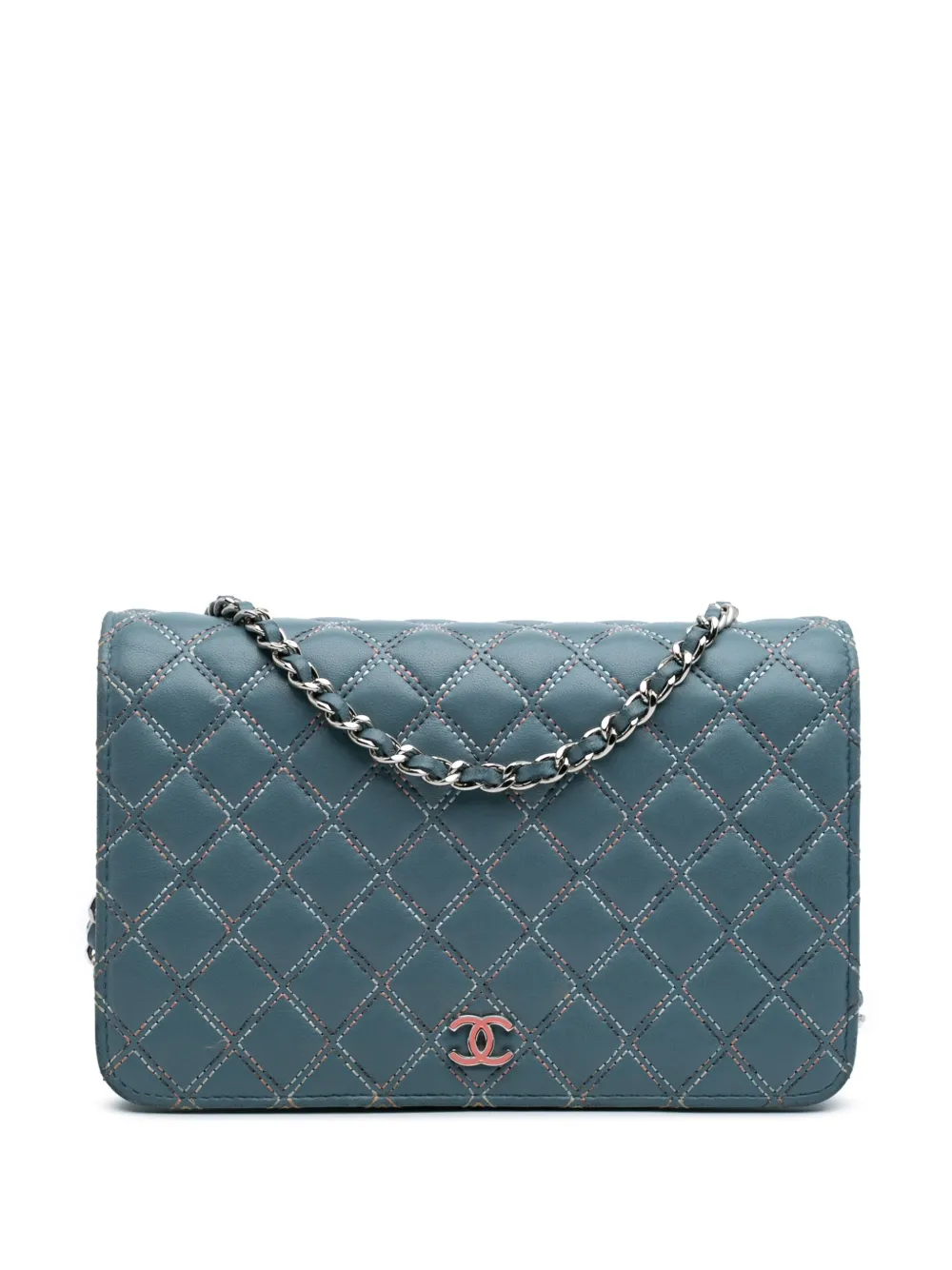 CHANEL Pre-Owned 2019 Quilted Lambskin Double Stitch Wallet On Chain crossbody bag | Blue | Image 1